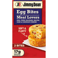 Jimmy Dean Frozen Meat Lovers Egg Bites, Pork Sausage, Bacon, Ham, and Cheddar Cheese, 4 oz, 2 Count — package