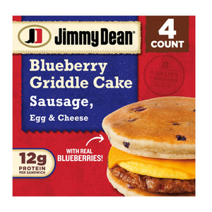 Jimmy Dean Frozen Breakfast Sandwiches Blueberry Griddle Cake Sausage, Egg and Cheese, 18.8 oz, 4 ct