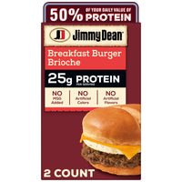 Jimmy Dean Frozen Protein Breakfast Sandwiches, Burger, Egg, Cheese Brioche, 12.3 oz, 2 Count — package