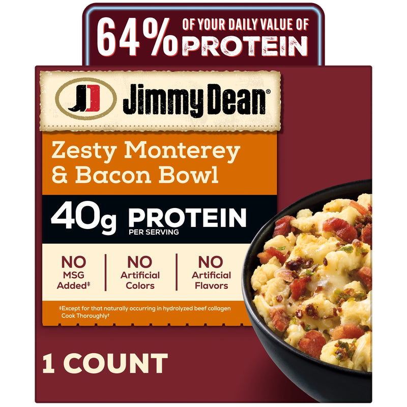 Jimmy Dean Frozen Protein Breakfast Bowl, Zesty Scrambled Egg, Monterey Jack & Bacon, 7.25 oz — package