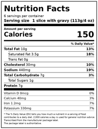 Banquet Family Size Meatloaf Slices Topped with Gravy, 7g Protein per Serving, Frozen Meal, 24 oz. — Nutrition Facts