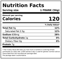 JENNIE-O Turkey Hot Dogs, *40% Less Fat, Refrigerated, 3 lb Plastic Package (24 Turkey Hot Dogs) — Nutrition Facts