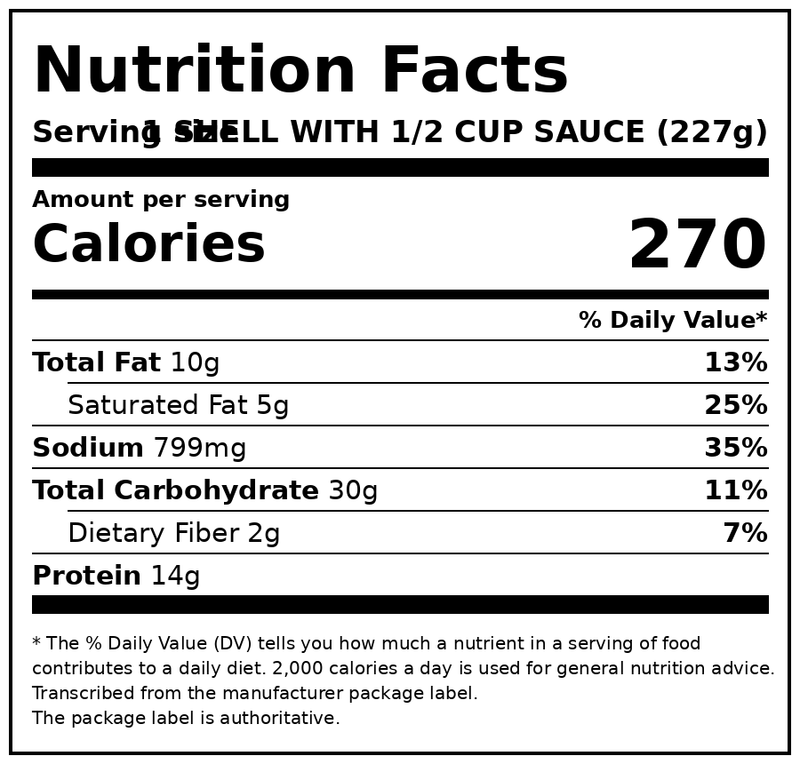 Great Value Stuffed Shells Pasta, 32 oz — Nutrition Facts
