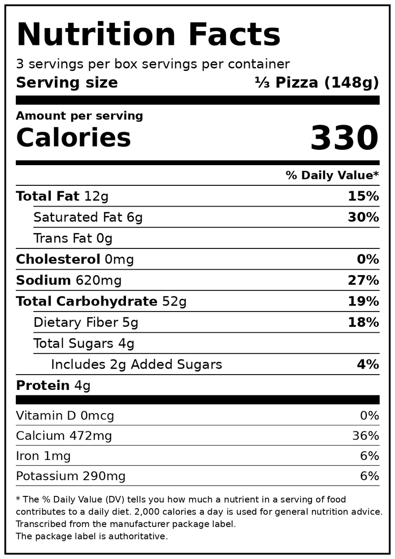 Daiya Dairy Free Gluten Free Cheese Pizza, Vegan, 15.7 oz (Frozen) — Nutrition Facts