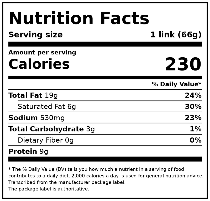 Johnsonville Jalapeno & Cheddar Smoked Sausage, 6 Links, 14 oz — Nutrition Facts