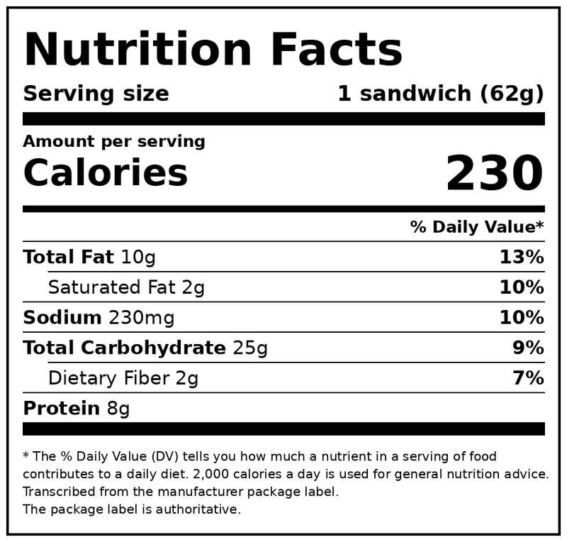 Great Value Frozen Peanut Butter and Strawberry Jam No Crust Sandwiches, 22 oz, 10 Count — Nutrition Facts