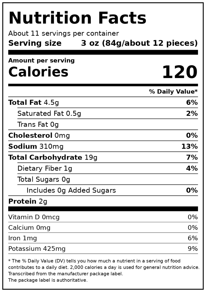 Ore-Ida Crispy Crinkles French Fried Frozen Potatoes, 1 Bag, for Easy Snacks and Dinner Sides, Gluten-Free, 32 oz — Nutrition Facts