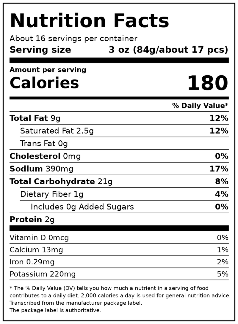 Checkers & Rally's Famous Seasoned Fries, Frozen 48 oz Bag — Nutrition Facts