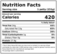 Marketside Cheddar & Bacon Angus Beef 1/3 lb Patties, 2 lb, 6 Count (Frozen) — Nutrition Facts