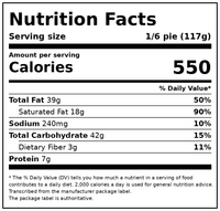 Marie Callender's Peanut Butter Cream Pie, Thaw & Enjoy Frozen Dessert, 24.8 oz. — Nutrition Facts