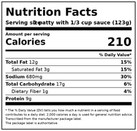 On-Cor Chicken Parmagiana with Tomato Sauce Packaged Meal, 26 oz, (Frozen) — Nutrition Facts