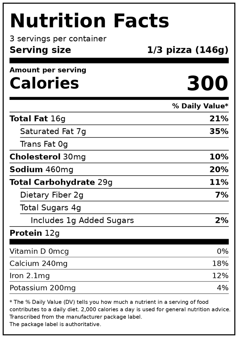 California Pizza Kitchen Frozen Pizza Thin Crust Margherita Pizza, 15.5 oz — Nutrition Facts
