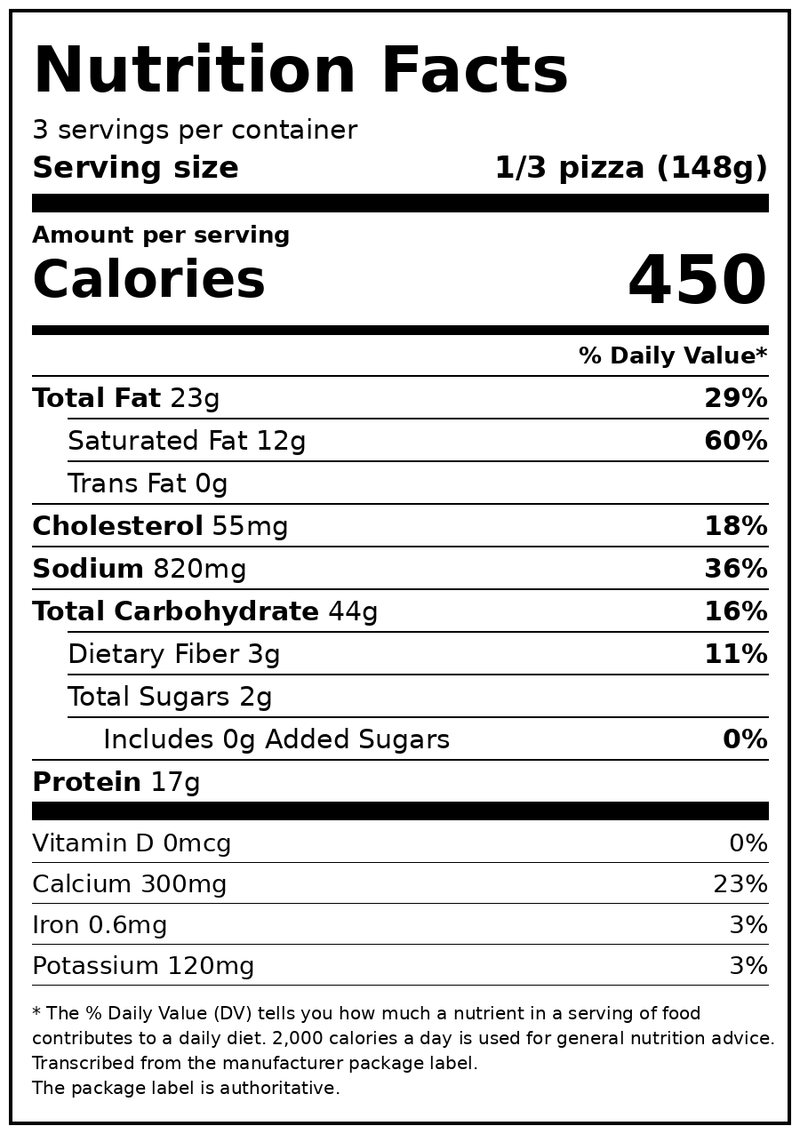 bettergoods Italian Wood-Fired Five Cheese Pizza, 15.6 oz (Frozen) — Nutrition Facts