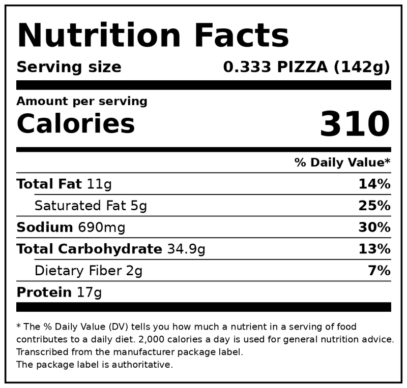 Jack's Frozen Pizza Original Thin Crust Canadian Bacon and Cheese Pizza, 14.9 oz — Nutrition Facts