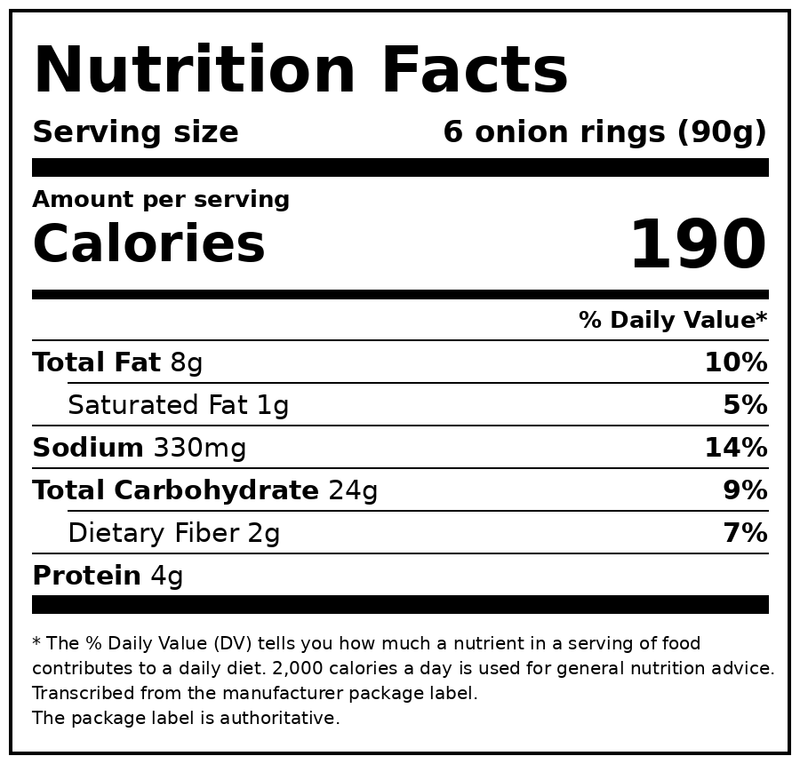 Great Value Breaded Minced Onion Rings, 16 oz (Frozen) — Nutrition Facts