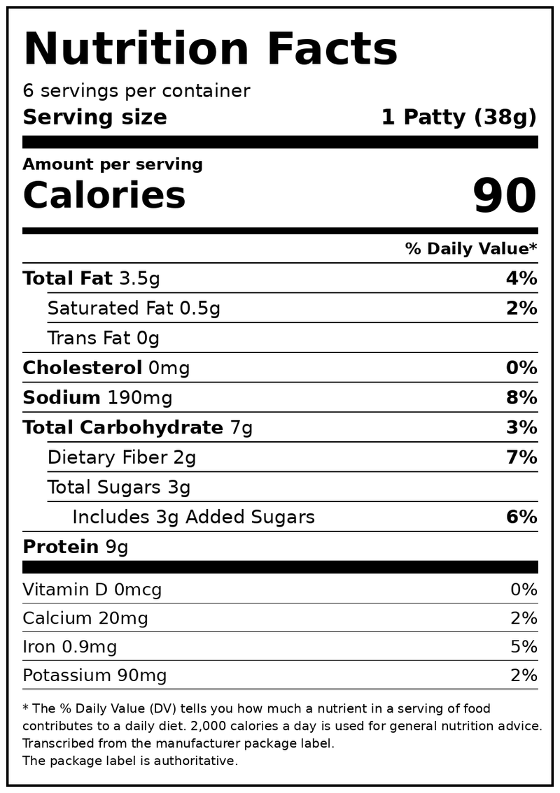 MorningStar Farms Veggie Breakfast Maple Flavored Plant Based Sausage Patties, Vegan Sausage, 8 oz, 6 Count Bag — Nutrition Facts