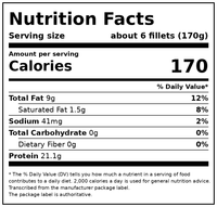 Great Value Frozen Catfish Skinless Fillets, 2 lb Bag — Nutrition Facts