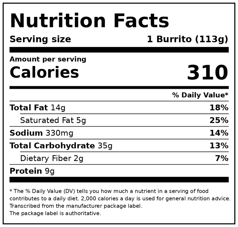 El Monterey Beef & Bean Burritos, 32 oz, 8 Count (Frozen) — Nutrition Facts