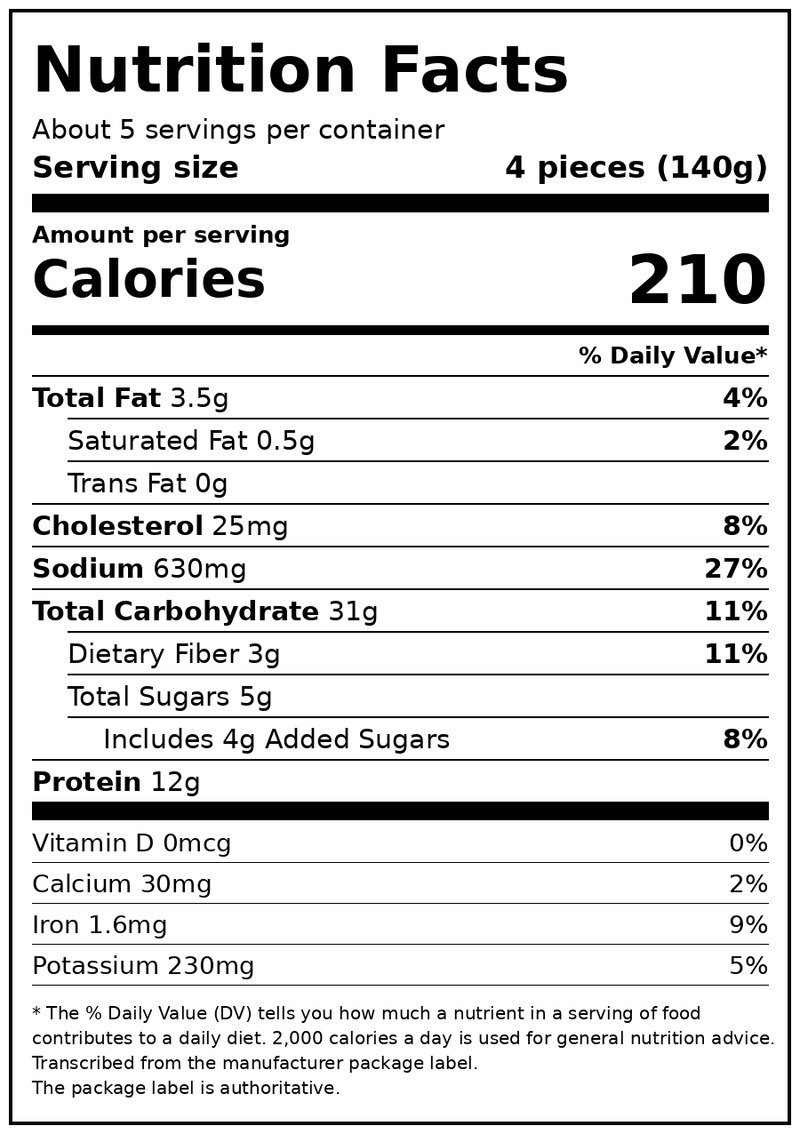 Bibigo Frozen Mandu Bulgogi Chicken Dumplings, 24.0 oz — Nutrition Facts