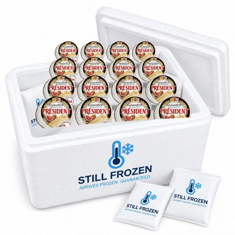 President Camembert Soft-Ripened Cheese, 8 oz (Refrigerated) — Multipack of 16 in cooler M