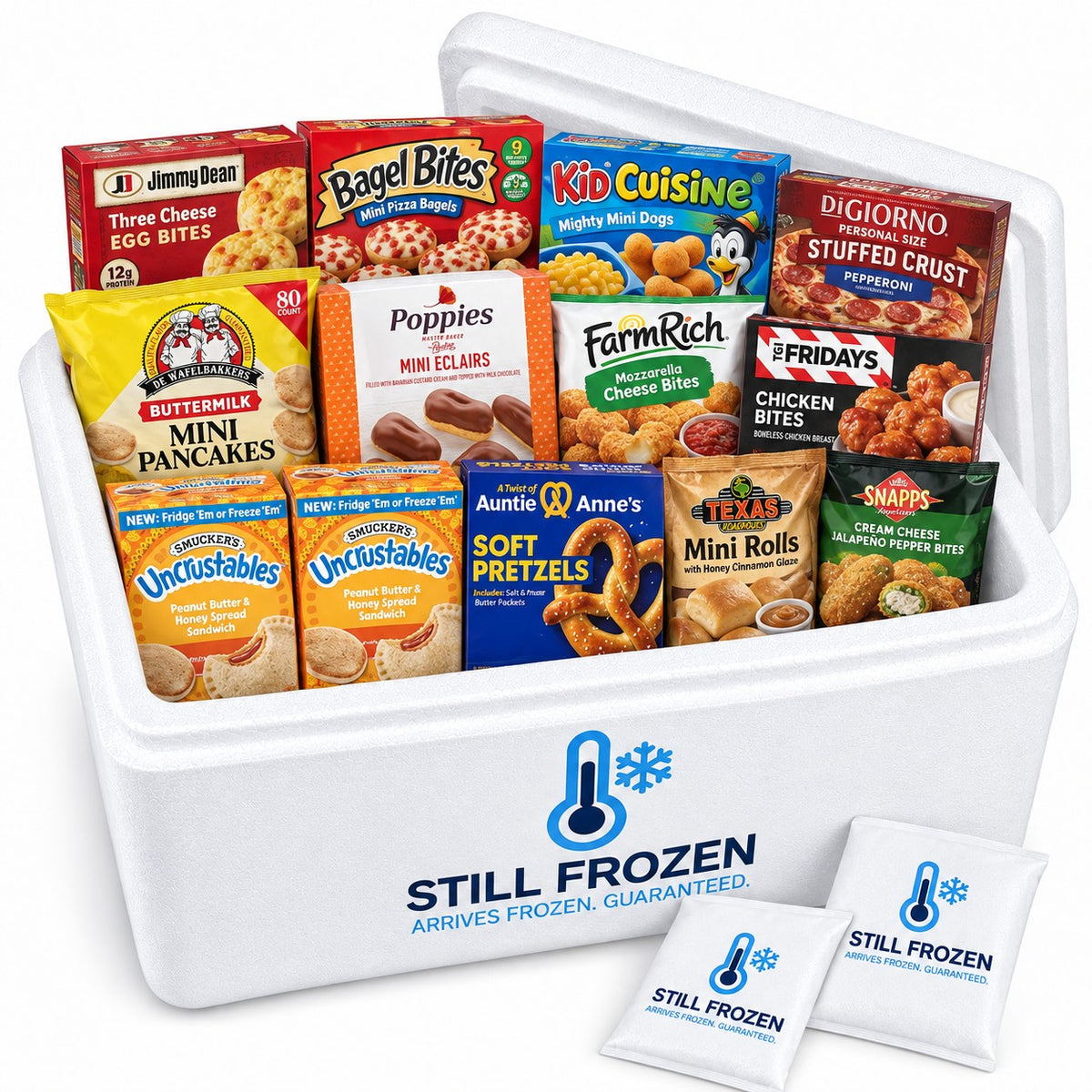 The After-School Snack Box — Jimmy Dean & Smucker's · Cooler L in a Still Frozen foam cooler with gel packs