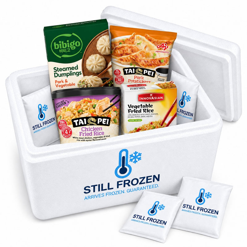 The Asian Takeout Night Box · Cooler S in a Still Frozen foam cooler with gel packs