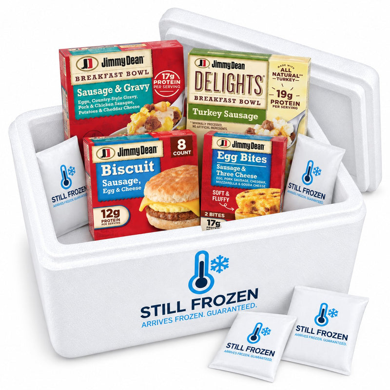The Breakfast Box — Jimmy Dean · Cooler S in a Still Frozen foam cooler with gel packs