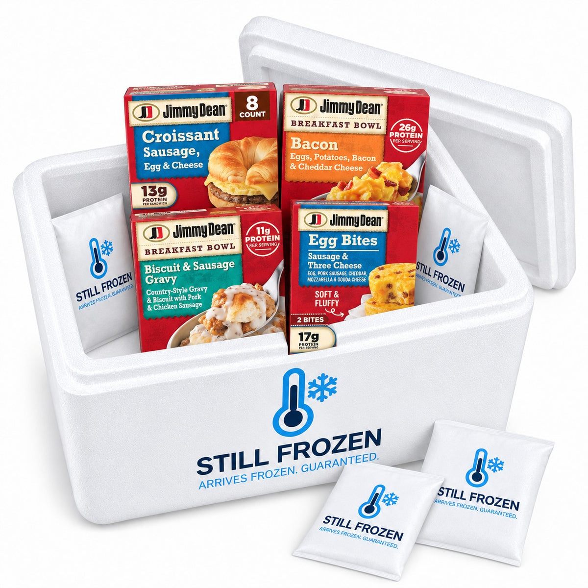 The Breakfast Box · Cooler S in a Still Frozen foam cooler with gel packs