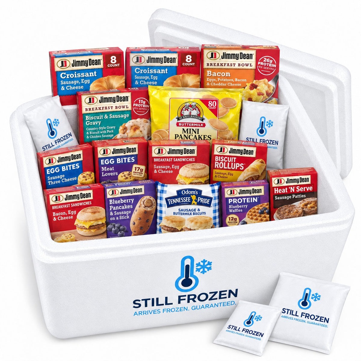 The Breakfast Box · Cooler XL in a Still Frozen foam cooler with gel packs
