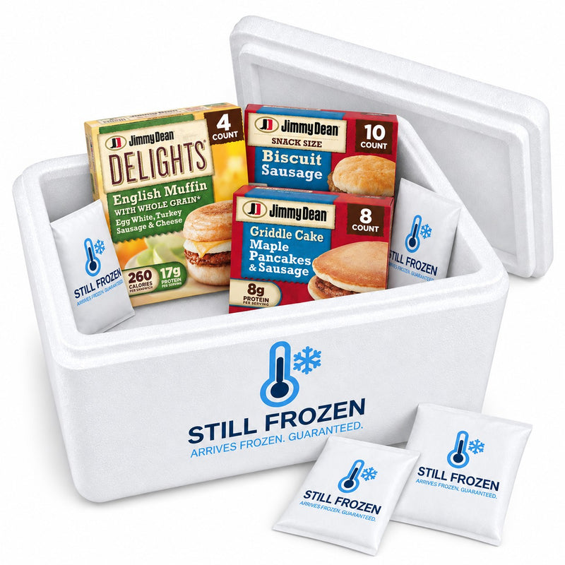 The Breakfast Sandwich Box — Jimmy Dean · Cooler S in a Still Frozen foam cooler with gel packs