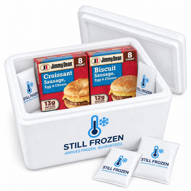 The Breakfast Sandwich Box · Cooler S in a Still Frozen foam cooler with gel packs