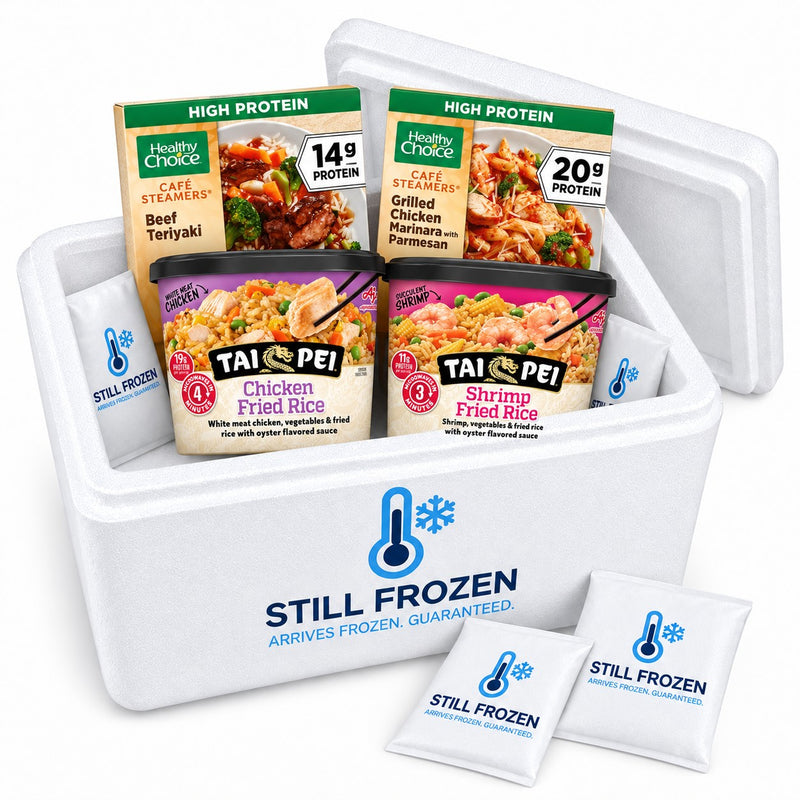 The Easy Dinners Box · Cooler S in a Still Frozen foam cooler with gel packs