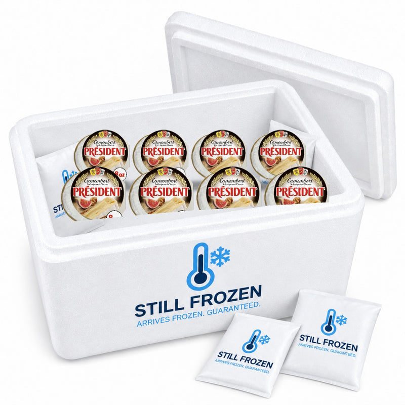 President Camembert Soft-Ripened Cheese, 8 oz (Refrigerated) — Multipack of 8 in a Still Frozen cooler